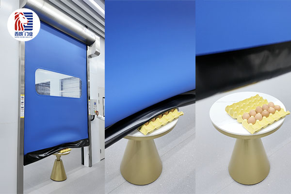 拉链快速门压鸡蛋测试，鸡蛋完好无损